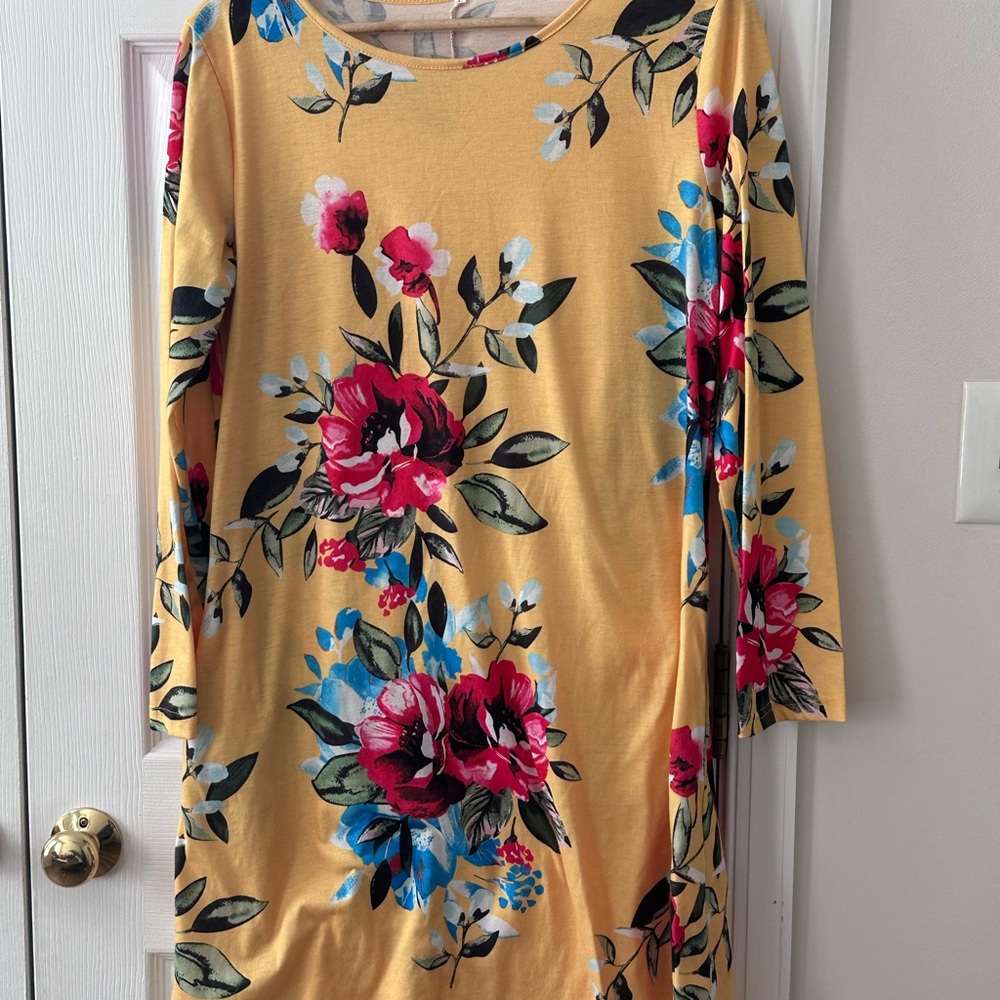 Floral Yellow Dress with Long Sleeves